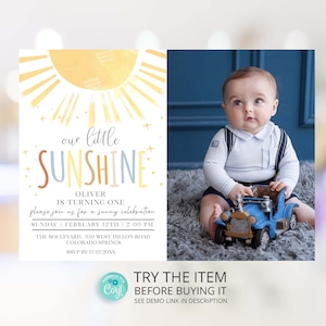 Editable Sunshine Birthday Invitation Template, Our Little Sunshine Birthday Invite You are My Sunshine S20