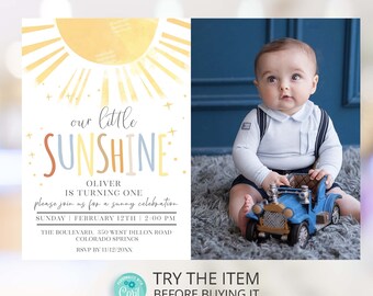 Bearbeitbare Sunshine Geburtstagseinladungsvorlage, unser kleiner Sunshine Geburtstag einladen Sie sind mein Sonnenschein S20