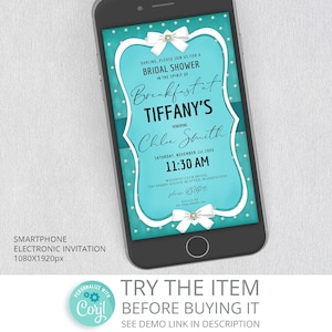 Breakfast at, Bridal Shower Smartphone Electronic Invitation | Digital Invitation Template Instant Download /447