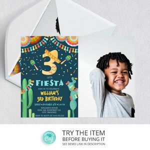 Editable Fiesta Birthday Photo Invitation Template | 3rd Birthday Fiesta Boy Invitations Let&#39;s Fiesta |  Birthday Fiesta Invite F16