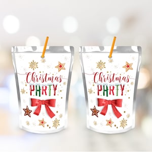 Christmas Juice Box Label • Kids Christmas Party Juice Pouch Label Template Christmas Party Supplies