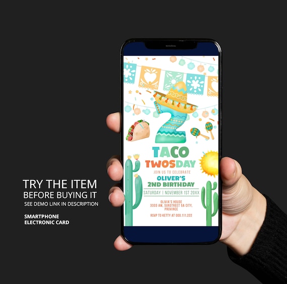 Fiesta 2nd Birthday Boy Text Message Invite Template | Taco TWOsday Birthday Electronic Invitation Second Birthday Paperless Invite F140