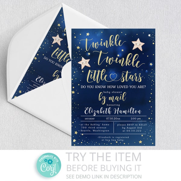Twins Boy and Girl Shower by Mail Invitation | Twinkle Twinkle Little Star Baby Shower Twins Invitation Digital Printable / 399