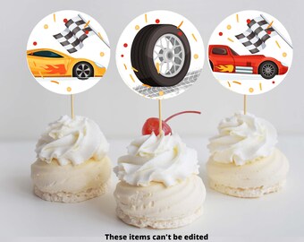 Race Car Party Cupcake Toppers | Zwei schnelle zwei neugierige Geburtstag Cupcake Toppers | Fast One Geburtstag Rennauto Dekorationen CA25