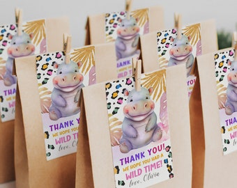 Party Animals Birthday, Favor Tags, Jungle Birthday Decor, Thank You Tags Editable Template, Safari Animals Birthday, Wild One Birthday PA75