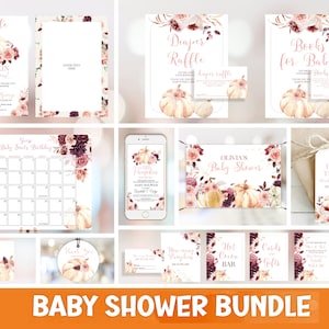 A Little Pumpkin Baby Shower Invitation Bundle | Fall Baby Shower Set | Burgundy Pumpkin Baby Shower Invite Pink Pumpkin P2
