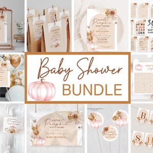 Boho Baby Shower Invitation Bundle, A Little Pumpkin Baby Shower Invite and Decoration Set, Pampas Baby Shower Kit, Invitation Kit P255