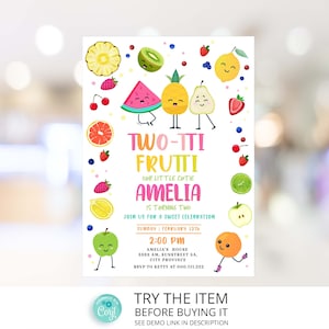 Editable Twotti Frutti Birthday Invitation Template | Two-tti Frutti Party Two-tti Frutti 2nd Birthday Summer Fruit Birthday  /0292