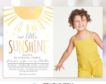 Bearbeitbare Sunshine Geburtstagseinladungsvorlage, unser kleiner Sunshine Geburtstag einladen Sie sind mein Sonnenschein S42