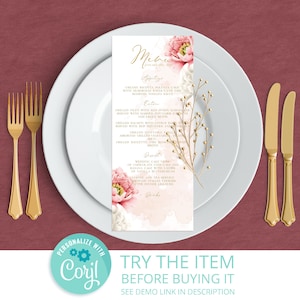 Rosegold Hochzeitsmenuvorlage. Digitaler Download