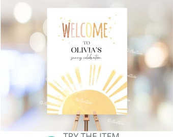 Editable Sunshine Birthday Welcome Sign | Our Little Sunshine Birthday | First Trip Around the Sun Sign | Sunshine Birthday decor  S3