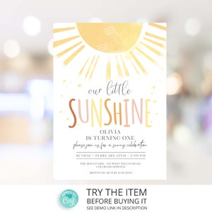 Editable Sunshine Birthday Invitation Template, Our Little Sunshine Birthday Invitation You are My Sunshine S6