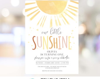 Bearbeitbare Sunshine Geburtstagseinladungsvorlage, Unsere kleine Sunshine Geburtstagseinladung Du bist mein Sonnenschein S6