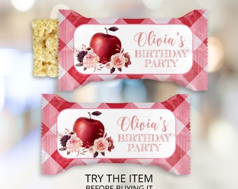 Personalized Rice Krispies Treat Label Template, Rice Krispies Wrapper Apple Birthday Apple Of Our Eye, Farm Birthday Decor A12