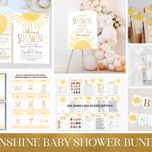 Sunshine Baby Shower Invitation Bundle a Little Ray of Sunshine Boy baby Shower Decorations Digital Printable Instant Download Corjl  S103
