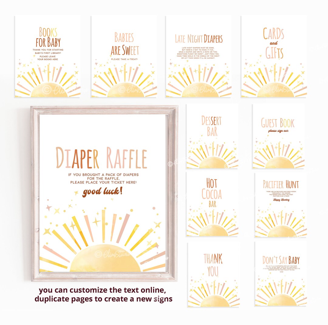 Sunshine Baby Shower Sign Bundle Baby Shower Decoration Boho a Little ...
