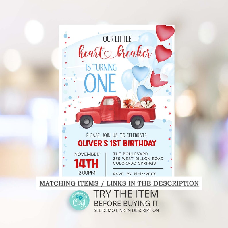 Valentines First Birthday Invitation, February Birthday, First Valentines Day, Baby Valentines Day, Baby Valentine, Valentines Invite VB8 image 8