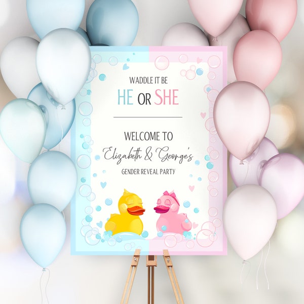 Waddle it be Gender Reveal Sign | Duck Gender Reveal Party Welcome  Sign Template | He or She Gender Reveal Decorations DC4