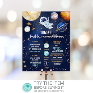 Editable Space Birthday Milestones Sign | First Trip Around the Sun Boy 1st Birthday Chalkboard | Galaxy First Birthday Milestones Sign SP31