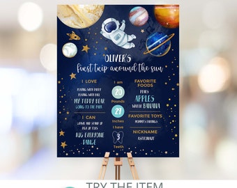 Editable Space Birthday Milestones Sign | First Trip Around the Sun Boy 1st Birthday Chalkboard | Galaxy First Birthday Milestones Sign SP31