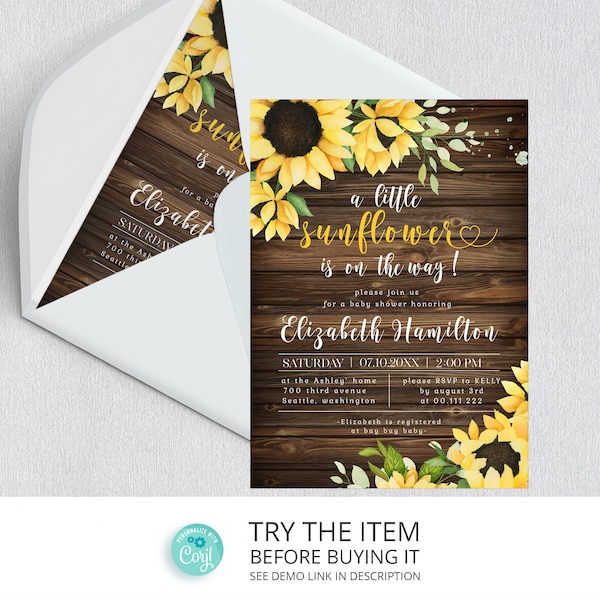 Editable Sunflower Baby Shower Invitation | Sunflower Baby Shower Invite Template SR8