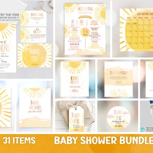 Little Ray of Sunshine Baby Shower Invitation Boho Sunshine Baby Shower Invite Bundle Digital Printable Corjl S5