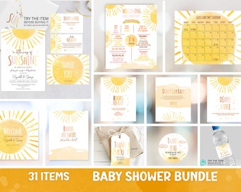 Little Ray of Sunshine Baby Shower Invitation Boho Sunshine Baby Shower Invite Bundle Digital Printable Corjl S5