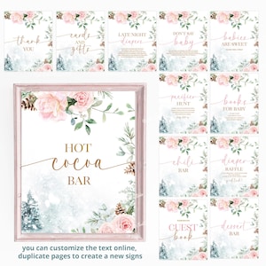 Bundle d'enseignes décoratives pour baby shower hivernale Modèle numérique Baby shower rose C'est une fille, tableau d'enseignes imprimable au pays des merveilles de l'hiver W200