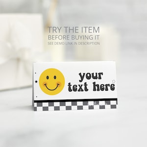 Decoración para fiesta de cumpleaños de un chico feliz, plantilla para tarjetas de lugar, tema de primer cumpleaños de niño, etiquetas de comida, decoraciones de un chico feliz, cara sonriente DU41