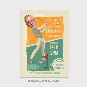 Personalized Golf Birthday Invitation, Golf Party Invitation, Invitation with Photo, Golf Retirement