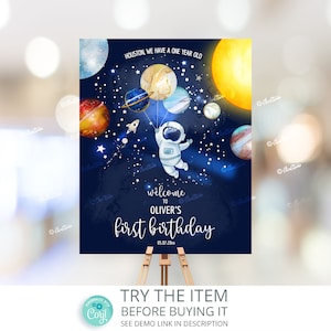 Editable Outer Space Birthday Welcome Sign Silver Collection | 1st Birthday Space | First Trip Around the Sun Sign | Galaxy Birthday SP70