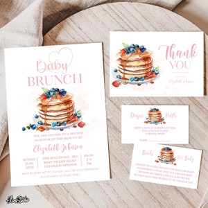 Blaubeer-Brunch-Einladungs-Set, Blaubeer-Babyparty-Einladungs-Set, Baby-Brunch-Einladungsvorlage, Blaubeer-Pfannkuchen-Babyparty-Einladung BL7