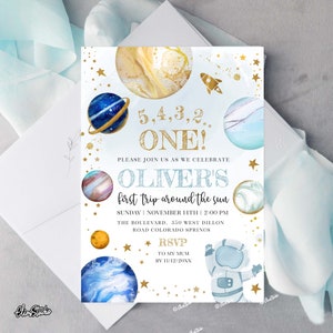 Editable Space Birthday Invitation First Trip Around The Sun Outer Space Birthday Party Invitation Galaxy First Birthday Invite SP483