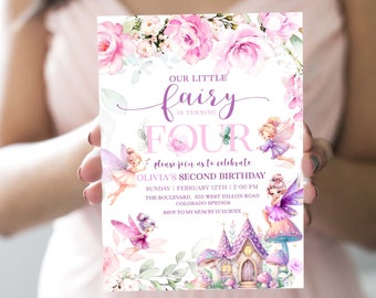 Fairy Birthday Invitation, 4th Birthday Invitation Girl, Fairy Invitation, Fourth Birthday Invite, Fairy Garden Invite, Flower Invite FB21