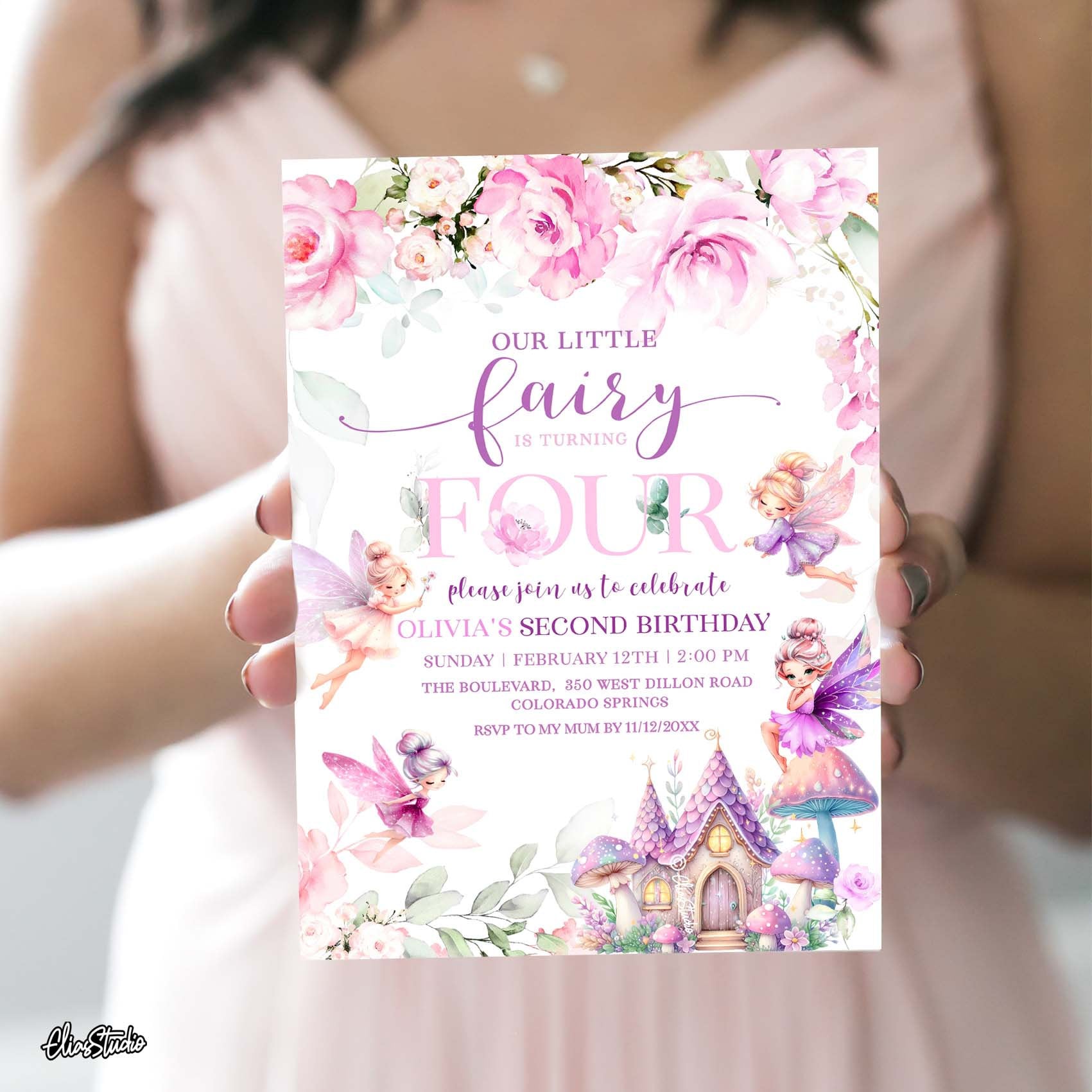 Fairy Birthday Invitation, 4th Birthday Invitation Girl, Fairy
