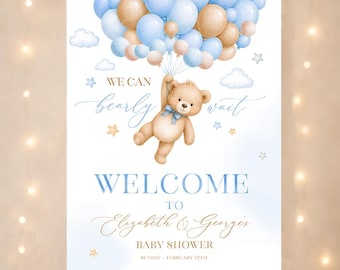 We Can Bearly Wait Welkomstbord babyshower: teddybeer babyshowerdecoratie (digitale download)
