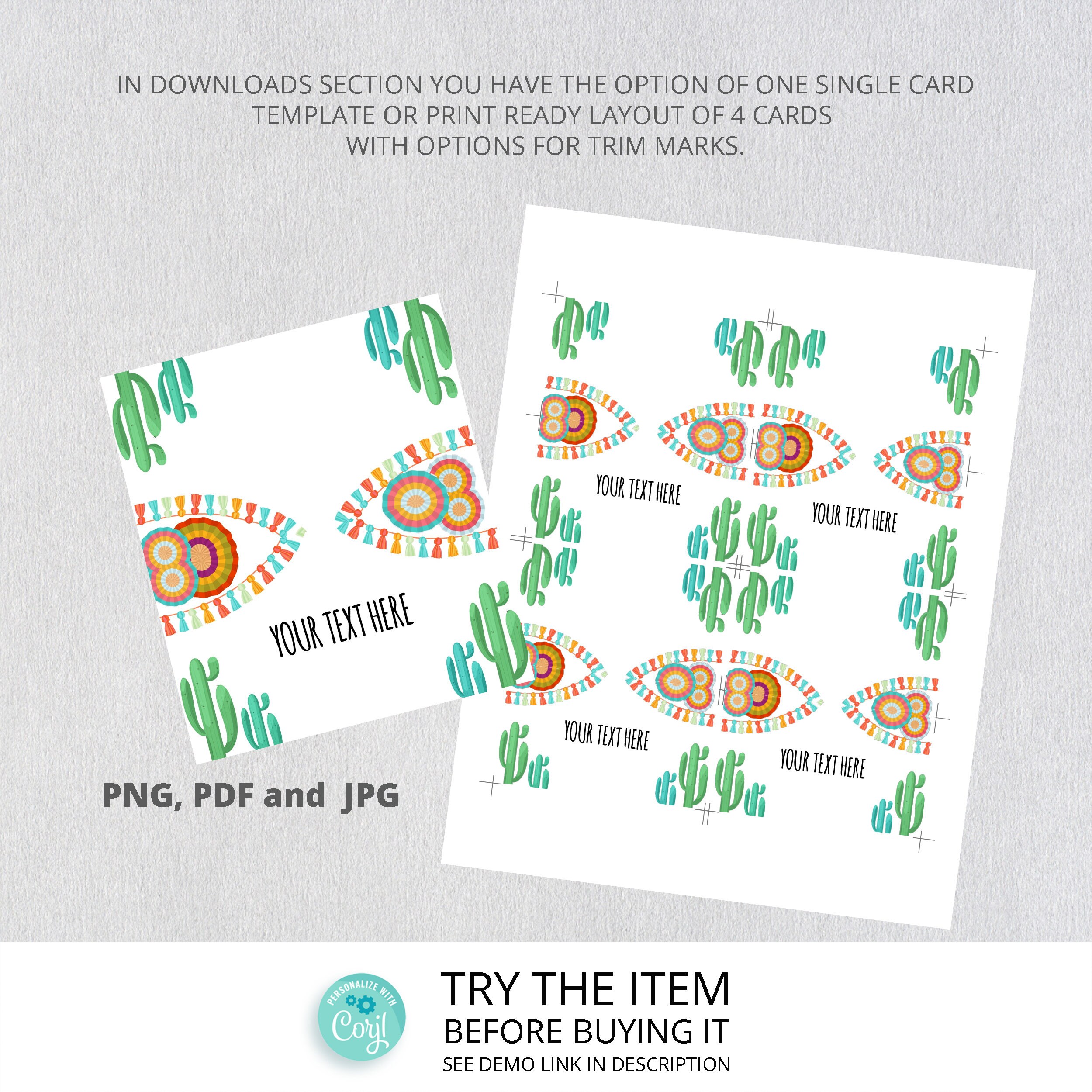 Editable Fiesta Food Labels Fiesta Party Place Card Cactus Folded Card