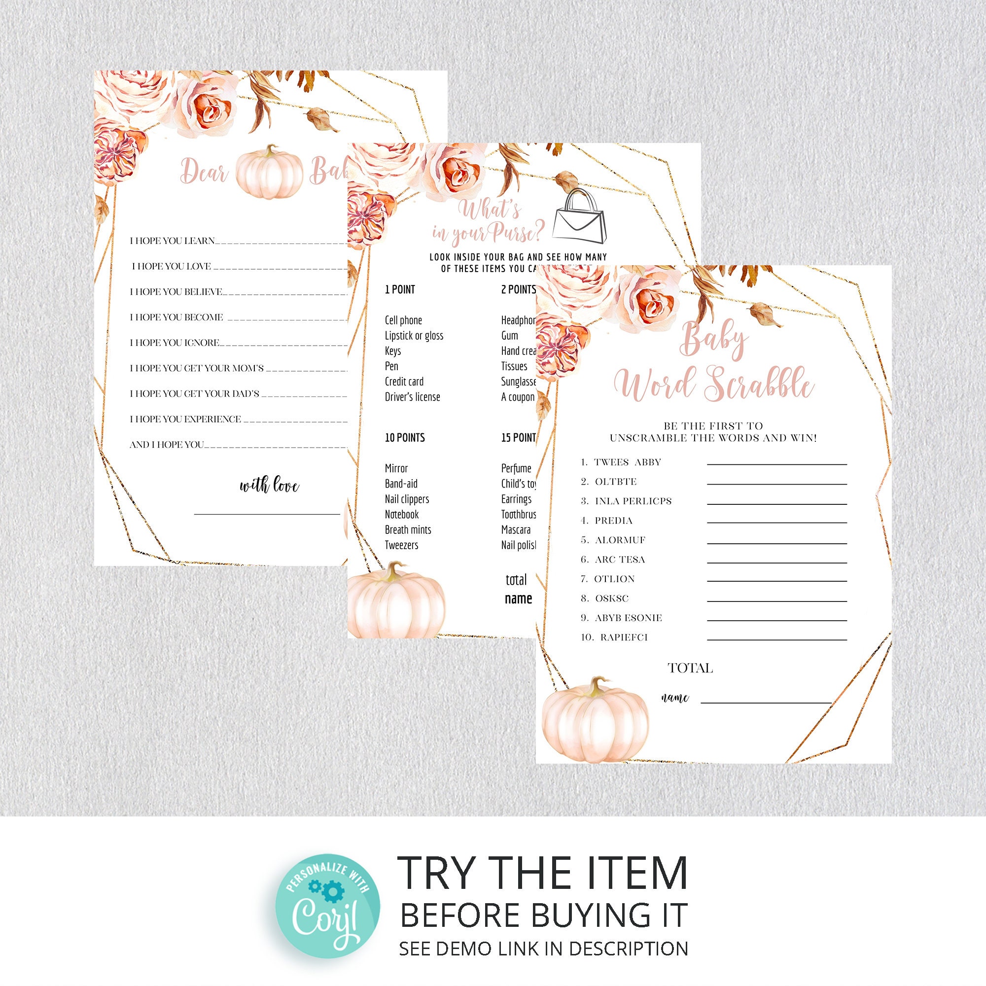 Pumpkin Baby Shower Games Printable Pastel Pink Pumpkin Baby | Etsy