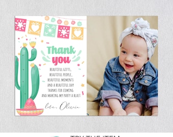 Editable Fiesta Thank You Card Template with Photo, 1st Fiesta Thank You Card, Taco birthday  fiesta party decor F28