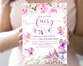 Fairy Birthday Invitation, 5th Birthday Invitation Girl, Fairy Invitation, Fifth Birthday Invite, Fairy Garden Invite, Flower Invite FB22