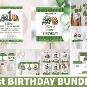 Football 1st Birthday Invitation Bundle, Football Birthday Party Supplies, First Year Down, Boy Birthday Party Set, First Birthday Boy AM17