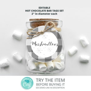 Hot Chocolate Bar Labels Editable | Black-White Hot Chocolate Labels Tag | Hot Cocoa Bar Printables  /391