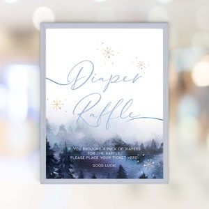 Diaper Raffle Sign, Baby its Cold Outside Baby Shower Sign, Boho Blue Winter Theme Diaper Raffle Sign, Baby Shower Party Decorations W238