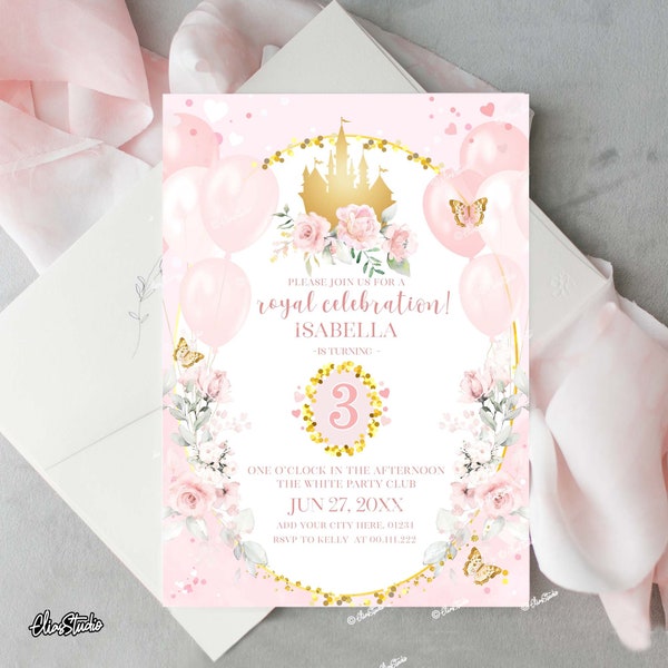 Editable Princess Birthday Girl Invitation Template Princess All Ages Birthday Party Invitation Printable Little Princess Castle Invite PR42