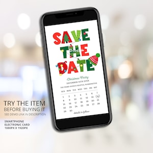 Edición navideña, invitación para guardar la fecha en el teléfono, tarjeta para guardar la fecha en la fiesta navideña, calendario imprimible para guardar la fecha, Navidad W367