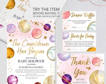Space Invite for Baby Shower Bundle Outer Space Baby Shower Girl Invitation Set Countdown Has Begun Baby Shower Outer Space SP361
