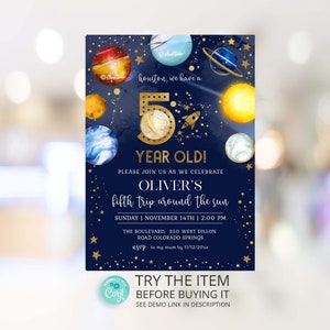 Editable Space Birthday Party Invitation trip around the sun | 5th birthday Boy Space Invitation | Galaxy Birthday Invite SP247