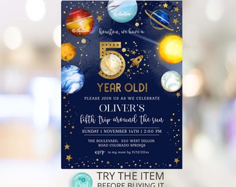 Editable Space Birthday Party Invitation trip around the sun | 5th birthday Boy Space Invitation | Galaxy Birthday Invite SP247