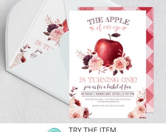 Apple Birthday Invitation | Apple Of Our Eye Invitation | Apple Picking Birthday | Baby 1st Birthday Farm invites | A1