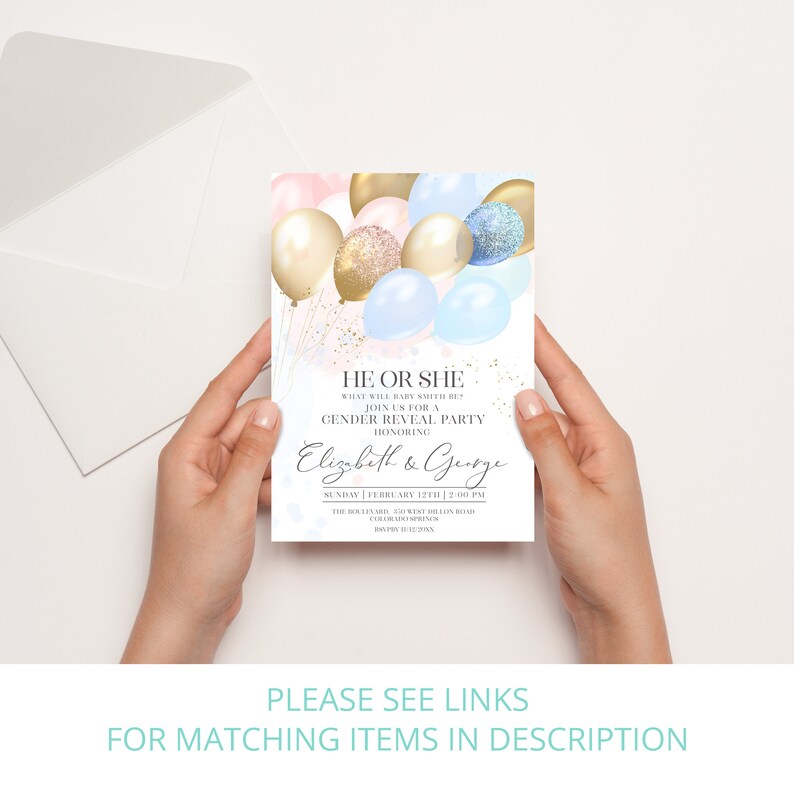 Gender Reveal Thank You Card Template With Balloons Rose Gold Etsy